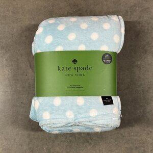 Kate Spade Queen Full Blue Lia Dot Polka Dots Fleece Blanket Pastel Larabee Dot